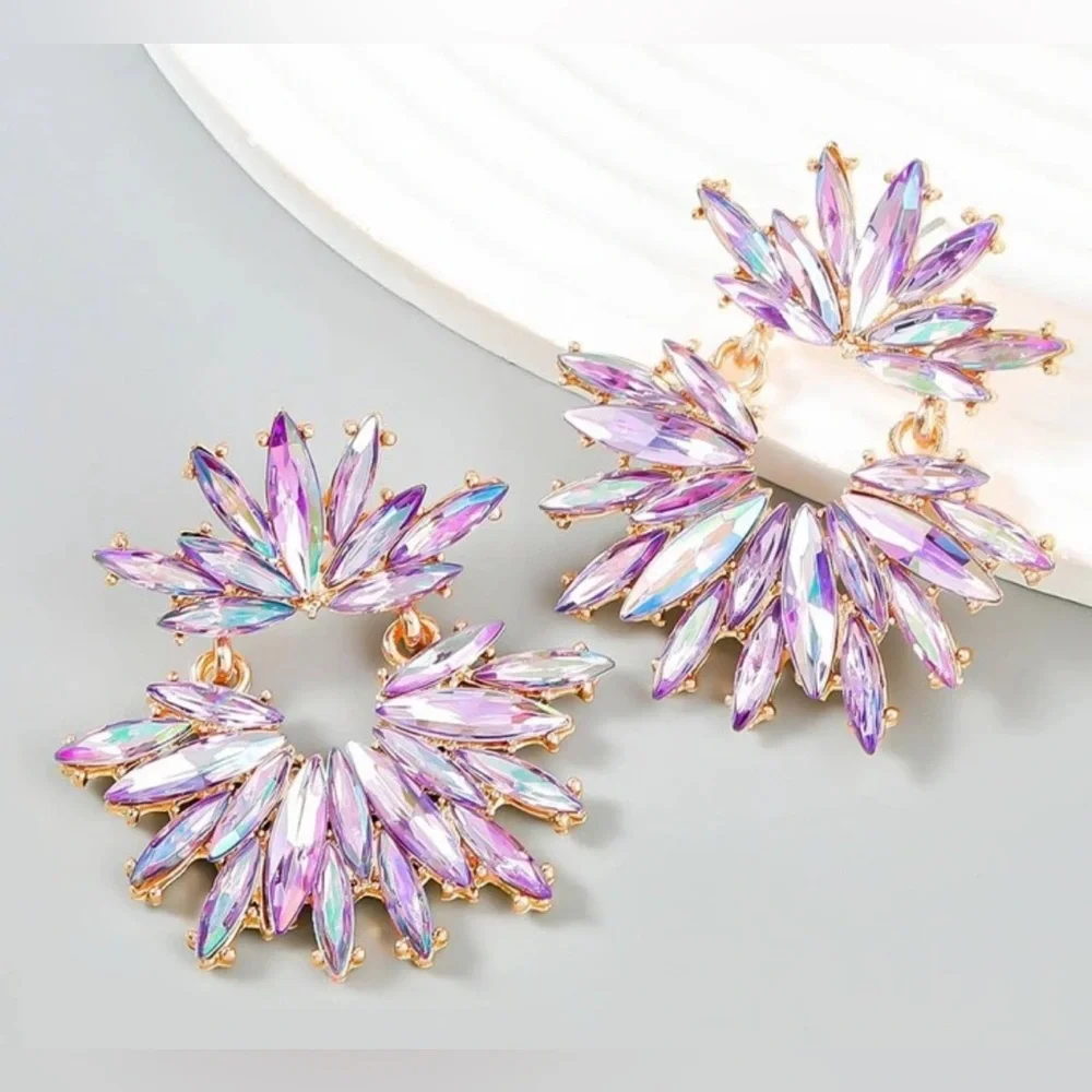 Purple Rhinestone earrings - Picture 1 of 3